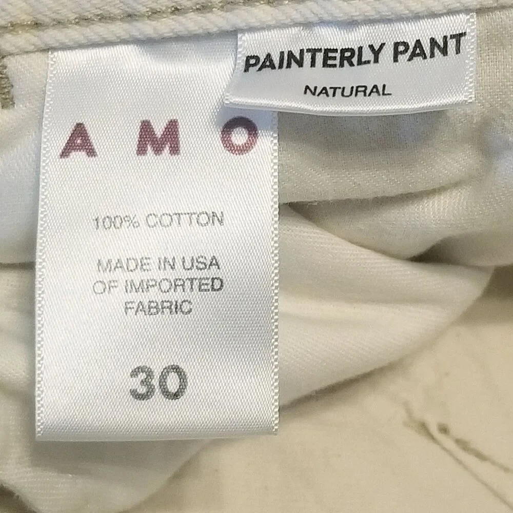 AMO Painterly Pant Women's Size 30 Ivory Carpenter Raw Hem Made In USA (31x26)